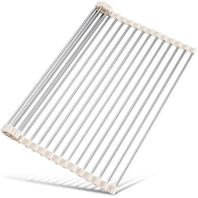 Tomorotec 17.7" x 12.5" Roll Up Dish Drying Rack Over Sink Drying Rack Sink Cover Kitchen Sink Accessories Gadget Multipurpose Organizer Foldable Stainless Steel Drainer