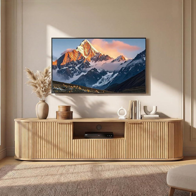 CHITA 70" Fluted TV Stands for Living Room for TVs Up to 80", Mid Century Modern Entertainment Center with Drawers, TV Console for Living Room with Storage and Adjustable Shelves, Oak