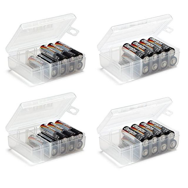 Set of 4 - Two AA and Two AAA Battery Storage Box, Battery Storage Case, Battery Holder Clear