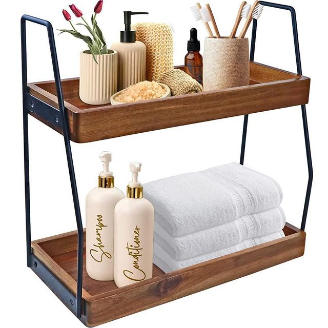 Demigo Acacia Bathroom Countertop Organizer, 2-Tier Wood Counter Standing Rack, Countertop Storage Shelf for Organizing Bathroom Kitchen Office Desk Cosmetic Balcony