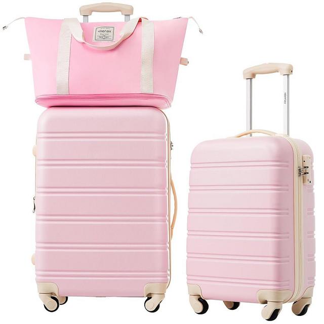 Merax Luggage sets of 2 Piece 20 24 IN Carry on Luggage Hard Case White Pink Luggage Expandable Checked Luggage Suitcase Set with Wheels