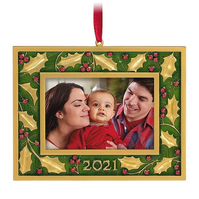 Hallmark Keepsake Christmas Ornament, Year Dated 2021, A Beautiful Year Holly Photo Frame, Metal