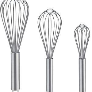 Whisks for Cooking, 3 Pack Stainless Steel Whisk for Blending, Whisking, Beating and Stirring, Enhanced Version Balloon Wire Whisk Set, 8"+10"+12"