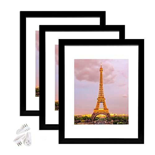 upsimples 11x14 Picture Frame Made of High Definition Glass for 8x10 with mat or 11x14 Without mat for Wall Mounting Photo Frame Black