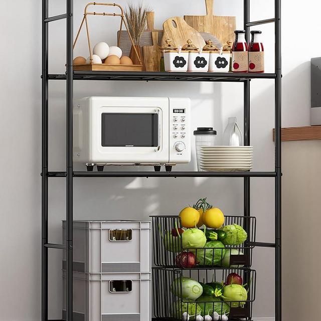 Sakugi Storage Shelves - 4 Tier Shelf Organizer, Heavy Duty Garage Shelving Unit with Leveling Feet, Stable Metal Shelves Organizer for Pantry, Kitchen and Closet, 33.0" W x 12.6" D x 57.2" H, Black
