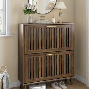 Smart FENDEE 31.5" W Shoe Cabinet Storage for Entryway with 2 Flip Drawers, Shoe Cabinet with Slatted Panel, Hidden Shoe Rack Freestanding Slim Shoes Organizer for Hallway, Entrance, Walnut