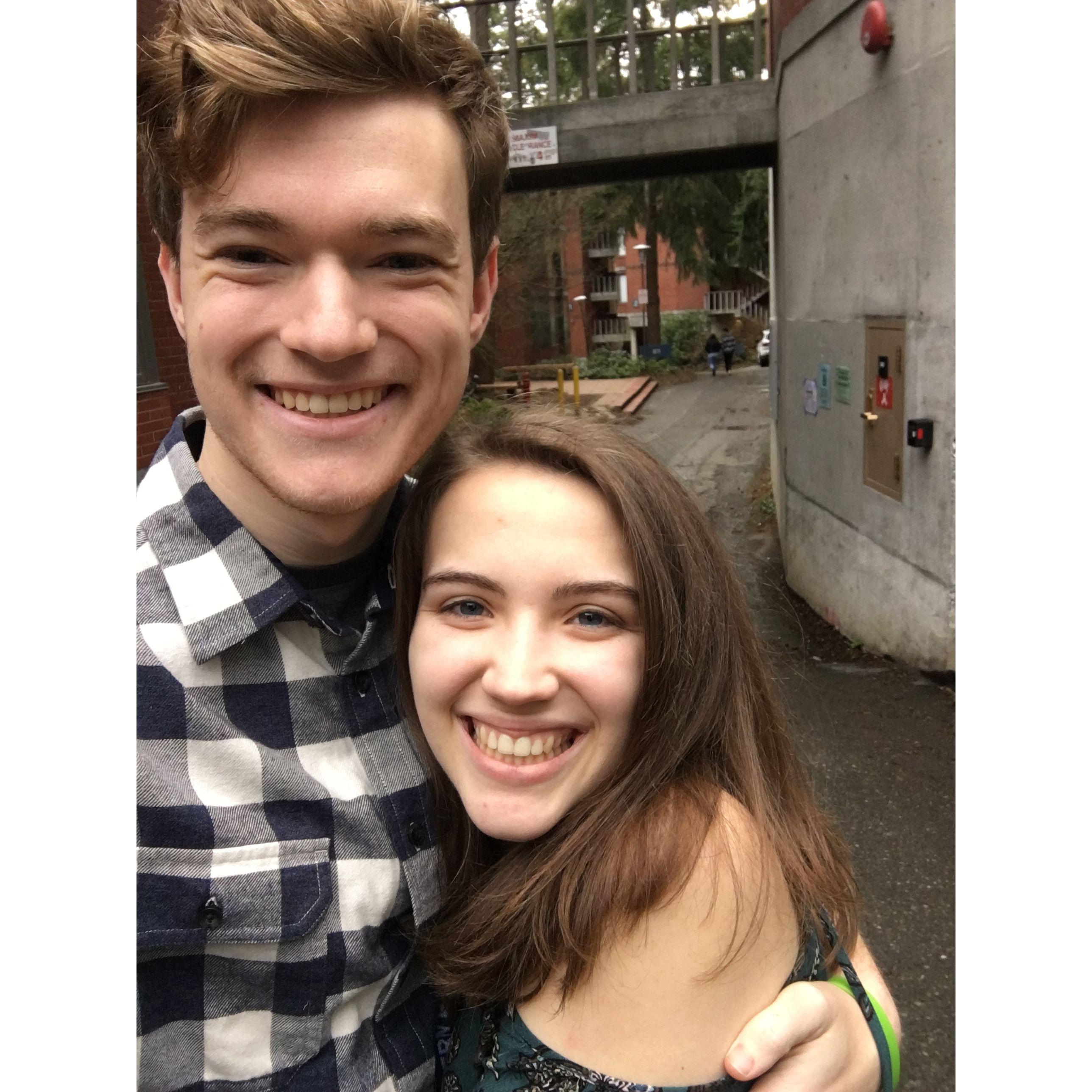 In front of Anna's dorm during the first year of college at Western (2018)