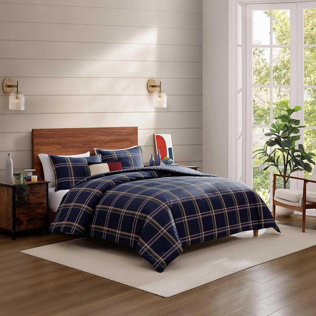 Tommy Hilfiger - King Duvet Cover Set, 100% Soft & Breathable Cotton Bedding, Lightweight for Year Round Comfort, 3 Piece Bed Set with Matching Button Closure Pillowcases (Beacon Plaid Blue)