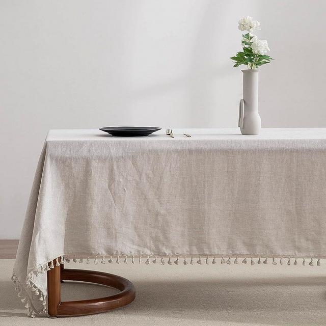 EVERLY Linen Table Cloths 60x108 Inch, 100% Stonewashed French Linen Tablecloths for 6-Foot Rectangle Tables, Decorative Boho Table Cloth with Tassel, Valentines Burlap Dining Table Cloth, Linen