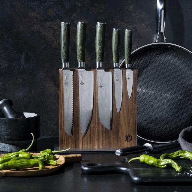 6pc Japanese Damascus Steel Knife Set w/ Magnetic Knife Block