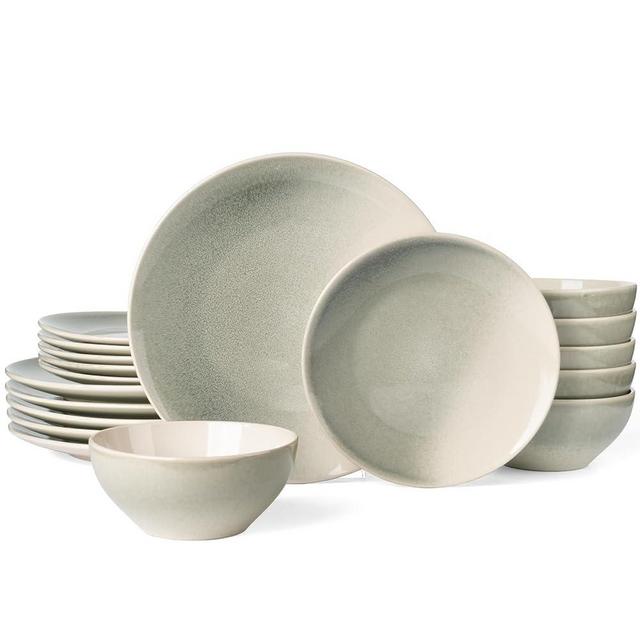 Famiware Glacier Dinnerware Sets, Plates and Bowls Dish Sets for 6 (18 Pieces), Stoneware Tableware - Dishwasher and Microwave Safe, Handcrafted Reactive Glaze, Sage Green