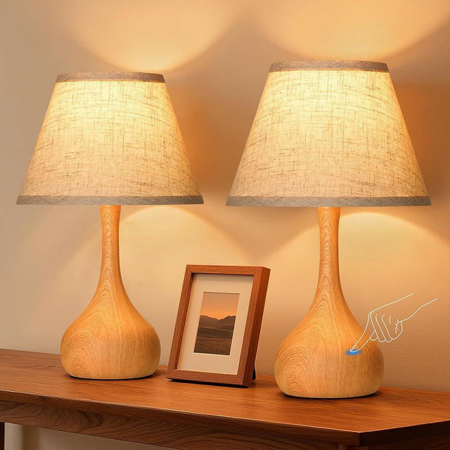 Touch Table Lamp for Bedroom Set of 2, 3-Way Dimmable Bedside Lamp for Nightstand, 17” Rustic Metal Desk Lamp with Linen Shade for Living Room, Kids Reading, Dorm, Home Office Decor, Bulb Included