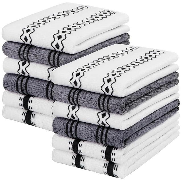 HOMEXCEL Kitchen Towels, 12 Pack Dish Towels for Kitchen, Ultra Soft and Super Absorbent Dish Towels for Washing Dishes, Quick Drying Dish Rags Dish Cloths (White/Grey)