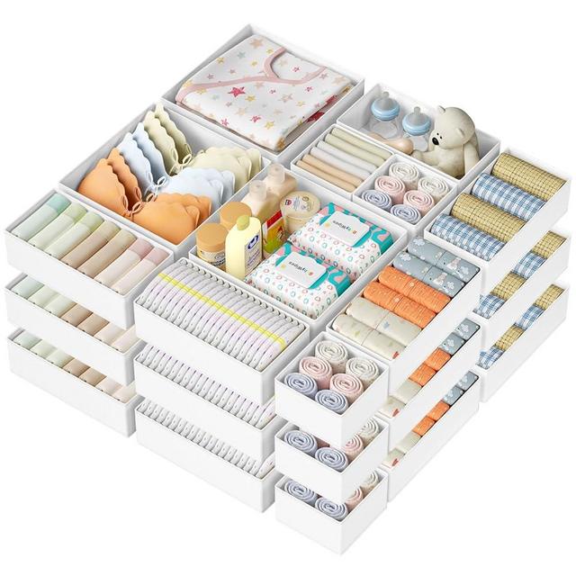 DIMJ Drawer Organizer Clothes Storage - 24 Pack Baby Dresser Organizer for Nursery, Foldable Closet Drawer Organizer Bins for Bedroom Organization, Fabric Storage Dividers for Socks, Underwears, Bras