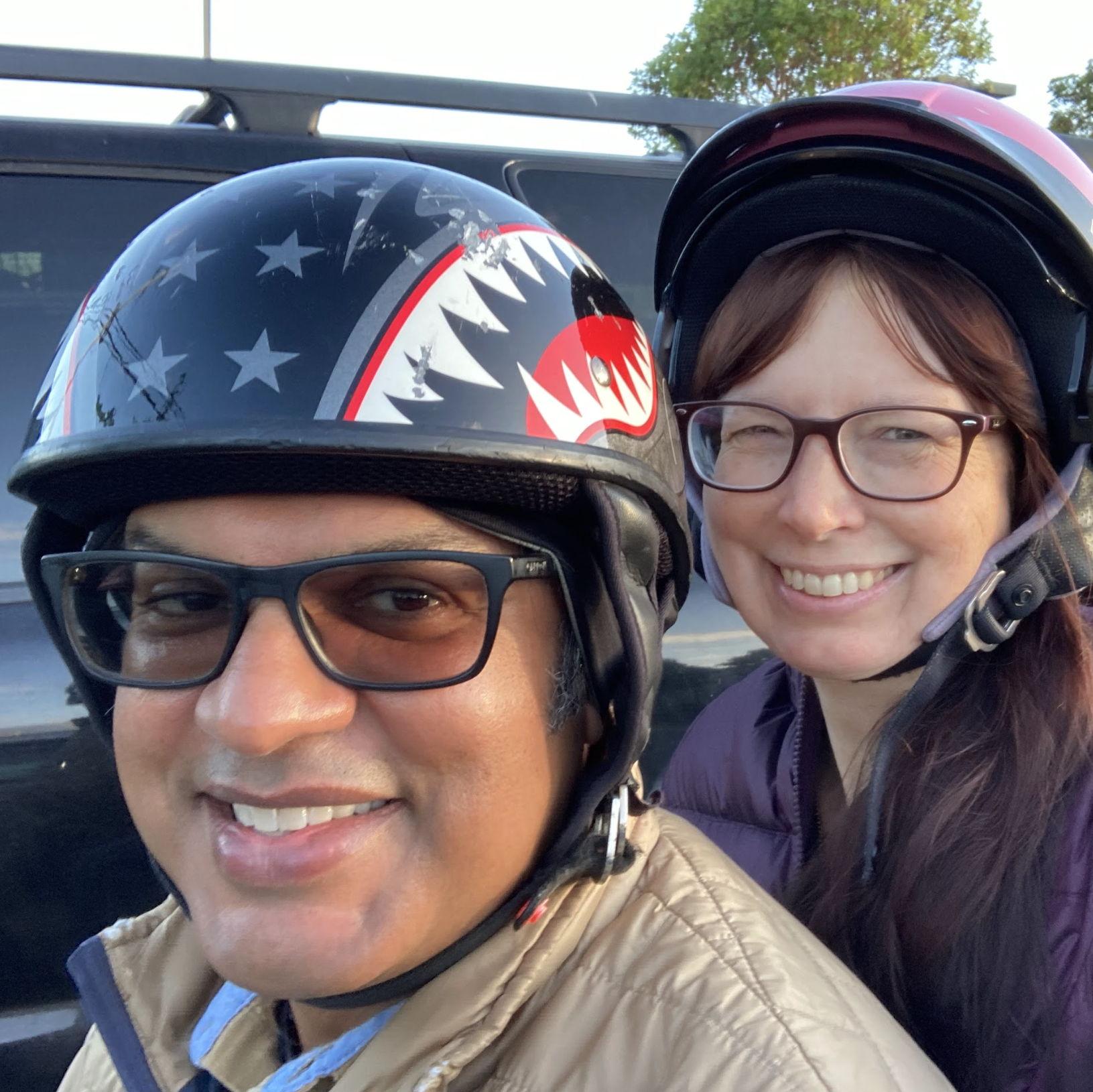 Zipping to dinner on Bali's Vespa. (Her name is "Whisper.") September 2023.
