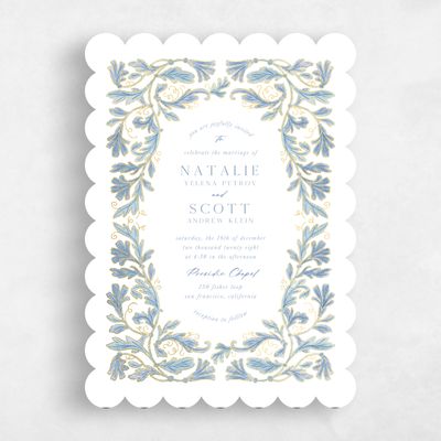 Blue Scalloped Wedding Invitation - Briar Portrait Foil