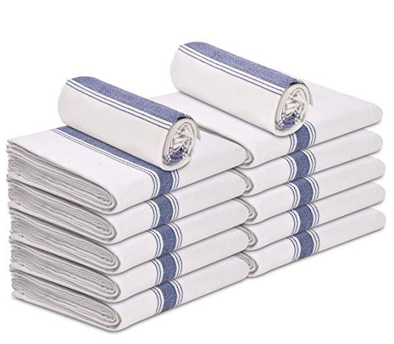 Talvania Kitchen Dish Towels - Pack of 12 Made of 100% Cotton Flour Sack Dish Towels Herringbone Stripe, 15” x 25” The Perfect Classic White Dish Towel for Bars, Kitchens, Counters & Much More.