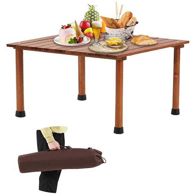 HABUTWAY 【2023 Upgrade New Zealand Wood】 Portable Picnic Table Compact Beach Table for Sand 28x28in Mini Roll Up Camping Folding Table with Carry Bag for Picnic, Camping, Living Room(Brown)