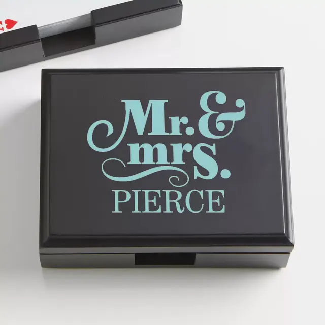 Happy Couple Personalized Wood Playing Card Box