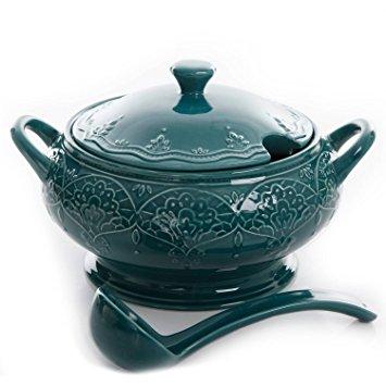 3 Piece Stoneware Soup Tureen Farmhouse Lace