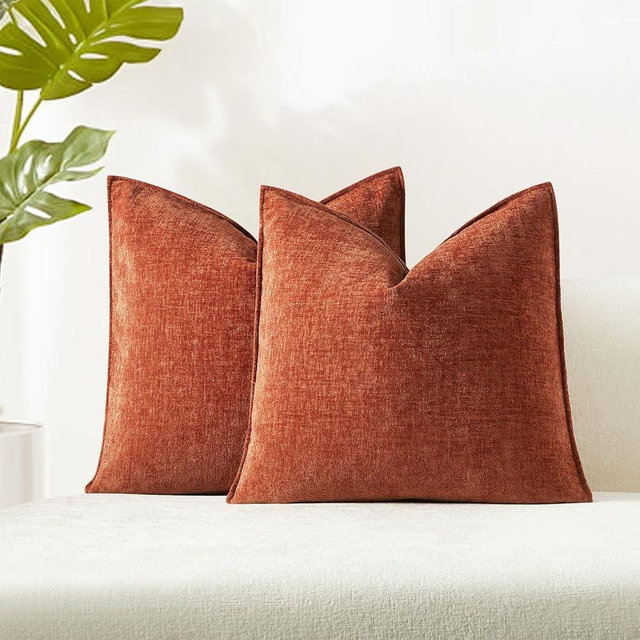 JUSPURBET 26x26 Pillow Covers Set of 2 Decorative Throw Pillow Covers Case for Couch Sofa Bed Soft Chenille Cushion Covers with Hidden Zipper for Home Decor Living Room,Burnt Orange