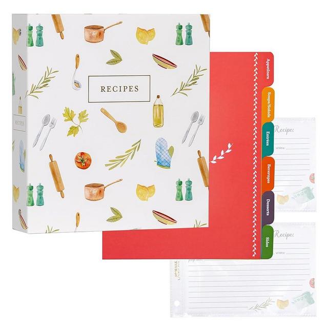 Jot & Mark 3 Ring Recipe Binder 8.5" x 11" | Full-Page with Clear Protective Sleeves and Color Printing Paper for Family Recipes (8.5"x11" Recipe Binder, Kitchen Toolkit)