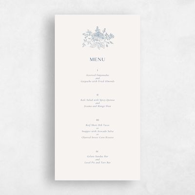 Dark Cobalt, Blue Wedding Menu - Kerenza