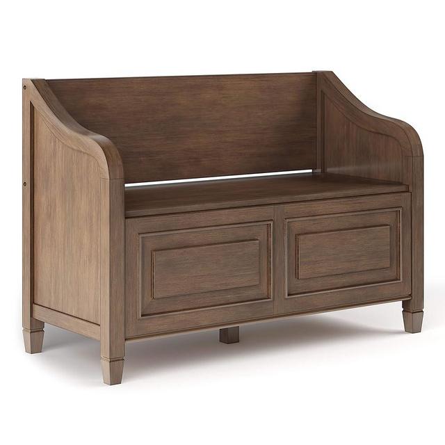 SIMPLIHOME Connaught SOLID WOOD 42 inch Wide Entryway Storage Bench with Safety Hinge, Multifunctional Traditional in Rustic Natural Aged Brown