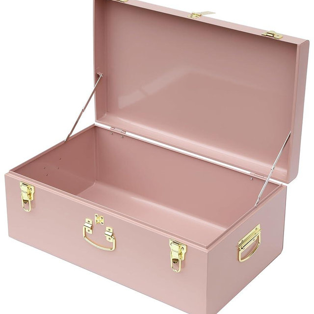 Vixdonos Large Metal Trunk Decorative Storage Box College Dorm Chest with Handle
