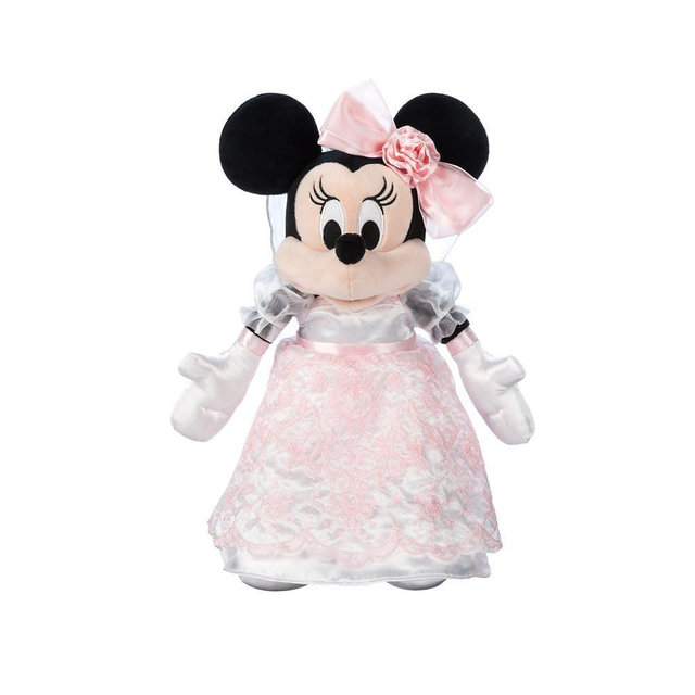 DISNEY STORE Official Minnie Mouse Wedding Plush - Bride Stuffed Animal, Satin Bridal Gown, Embroidered Features, Organza Puffed Sleeves, Romantic Gift for Weddings, Includes to/from Gift Tag