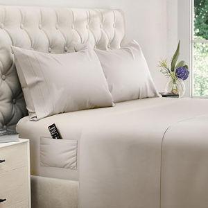 DREAMCARE Queen Sheet Set – 4 pcs Cooling Sheets – up to 21” Extra Deep Pocket Queen Sheets – Hotel Luxury Sheets & Pillowcases – Superior Softness 100% Microfiber with Side Pocket - Beige