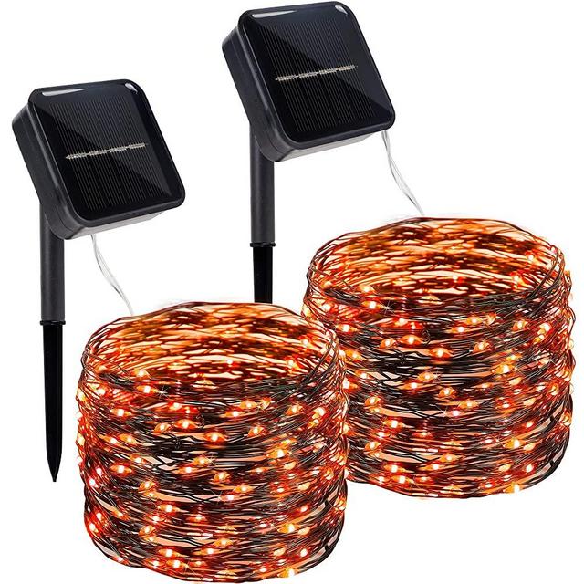 Twinkle Star 2 Pack Outdoor Solar String Lights, 39.4 FT 120 LED Solar Powered Halloween Decorative Fairy Lights with 8 Modes, Waterproof Black Wire for Thanksgiving Patio Yard Trees Party, Orange