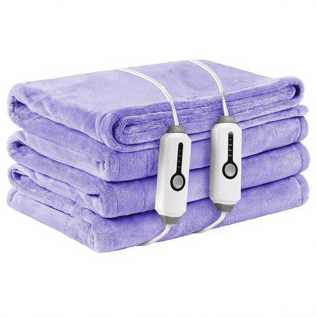 LaffyLo Electric Heated Blanket Queen Size 84"x90", with Dual Control Breathable & Luxurious Flannel, 4 Heating Levels & 10 Hours Auto-Off, Fast Heating, Machine Washable, for Bedding-Light Purple