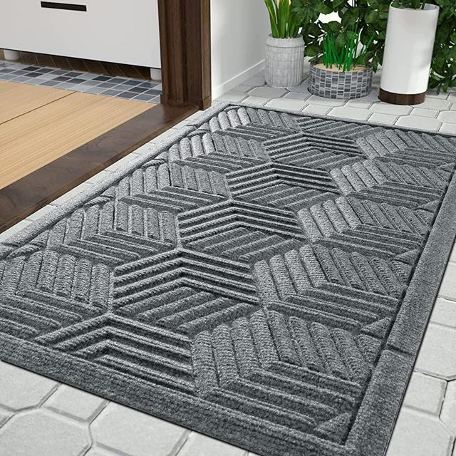 Yimobra Front Entrance Door Mat, All-Season Heavy Duty Outdoor Indoor Entryway Floor Mat, Durable Natural Rubber, Non Slip, Resist Dirt, Water Absorption, Easy Clean, 36X24 Inch, Black Gray