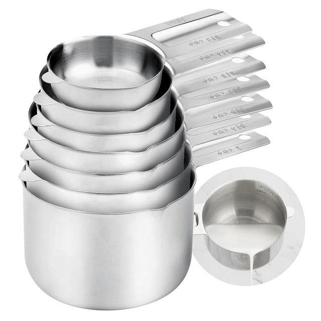 AGIgear Measuring Cups Set,7 Pieces Stainless Steel Stackable Nesting Heavy Duty Measuring Cups,Perfect for Dry and Liquid Ingredients for Baking & Cooking