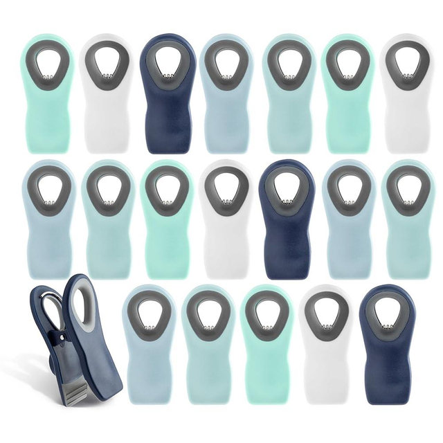 COOK WITH COLOR 20 Pc Bag Clips with Magnet- Food Clips, Chip Clips, Bag Clips for Food Storage with Air Tight Seal Grip, Snack Bags and Food Bags (Blue)
