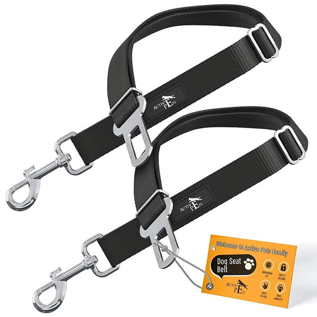 Active Pets Dog Car Harness - Pack of 2 Dog Seatbelts for Cars, Trucks, Travel - Tether Belt for Small & Large Dogs - Black