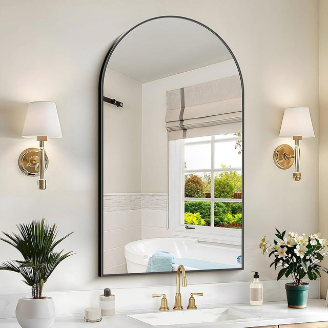 COFENY Arched Mirror, 24’’x40’’ Black Arch Mirror for Bathroom, Arched Bathroom Mirror with Frame, Modern Wall Mounted Mirror for Over Sink Mantle Bedroom Vanity Living Room Entryway