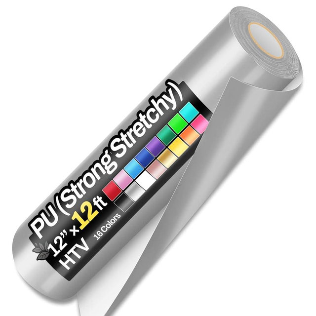 Sooez 12" x 12ft Heat Transfer Vinyl Rolls, Strong Stretchy HTV Silver for Shirts, Easy to Cut & Weed, Matte Finish