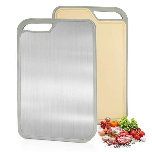 LIHOOOOM Cutting Board for Kitchen, Stainless Steel Cutting Board Easy to Clean,Double Sided Large Cutting Boards 13.4 X 9 inch,Dishwasher Safe