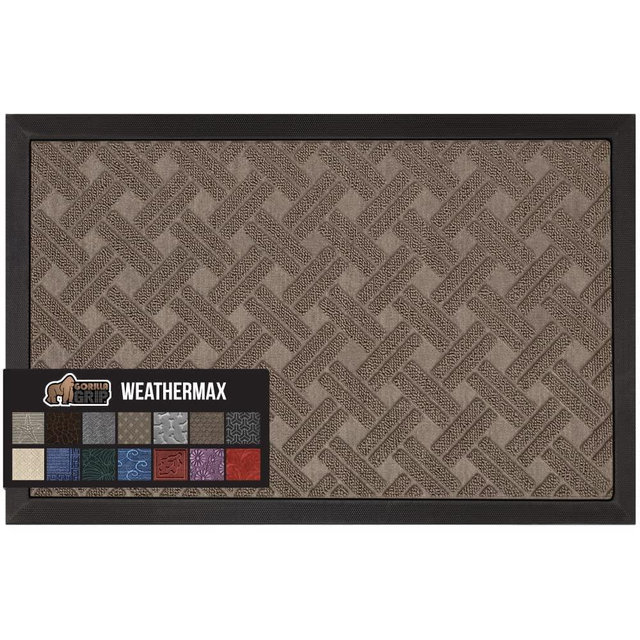 Gorilla Grip All-Season WeatherMax Doormat, 23x35, Durable Natural Rubber, Stain and Fade Resistant, Low Profile, Indoor Outdoor Door Mats, Easy Clean Entrance Mat, Taupe Basket Weave