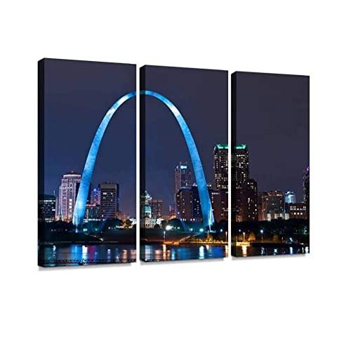 The Arch in The City of St Louis Print On Canvas Wall Artwork Modern Photography Home Decor Unique Pattern Stretched and Framed 3 Piece