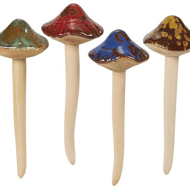 Juvale Miniature Ceramic Mushroom, Garden Decorations (2 x 5.3 in, 4 Pack)