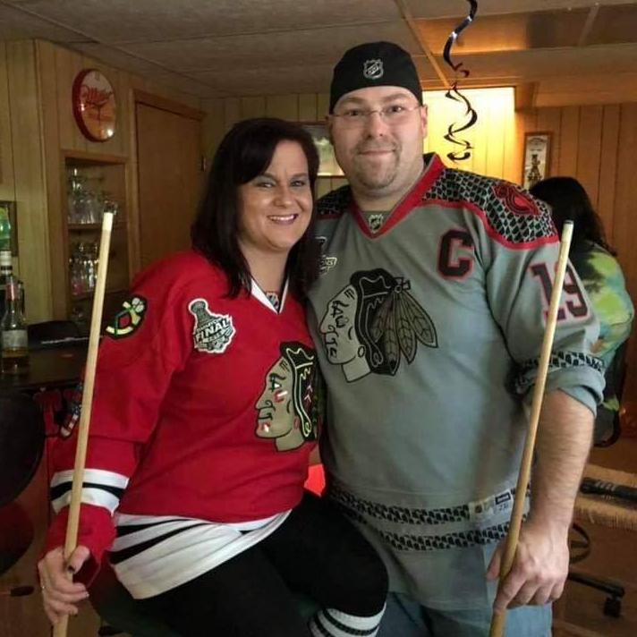 beating Dustin at a game of pool while supporting our favorite hockey team