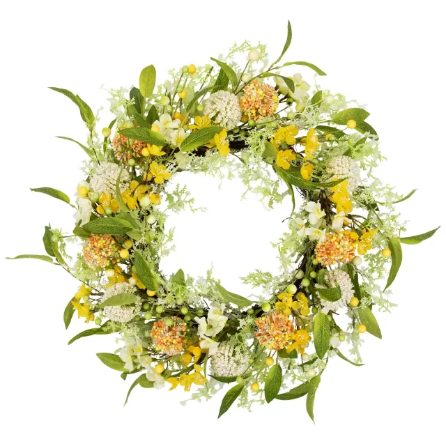 Northlight Lavender, Statice and Allium Floral Spring Wreath - 26" - Yellow