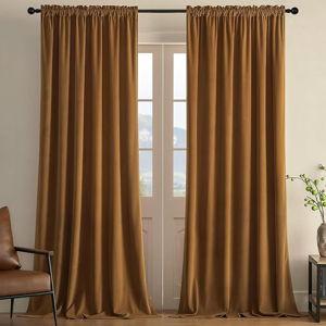 Joydeco Camel Brown Velvet Curtains 84 inch Length 2 Panels, Luxury Blackout Rod Pocket Thermal Insulated Window Curtains, Super Soft Room Darkening Drapes for Living Room Bedroom,W52 x L84 inches