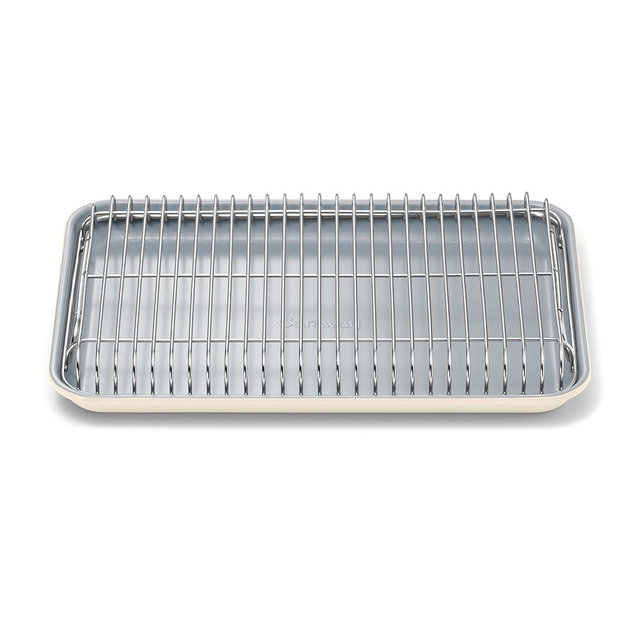 Caraway Non-Stick Ceramic Baking Sheet & Cooling Rack - Ceramic Coated - Non-Toxic, PTFE & PFOA Free - Perfect for Baking, Roasting, and More - Small (13" x 9") - Cream