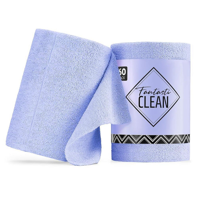 Fantasticlean Microfiber Cleaning Cloth Roll -60 Pack, Tear Away Paperless Towels, 8" x 8", Reusable Washable Rags, for House Kitchen, Pet, Office, Indoor Outdoor, Compact and Portable (Light-Purple)