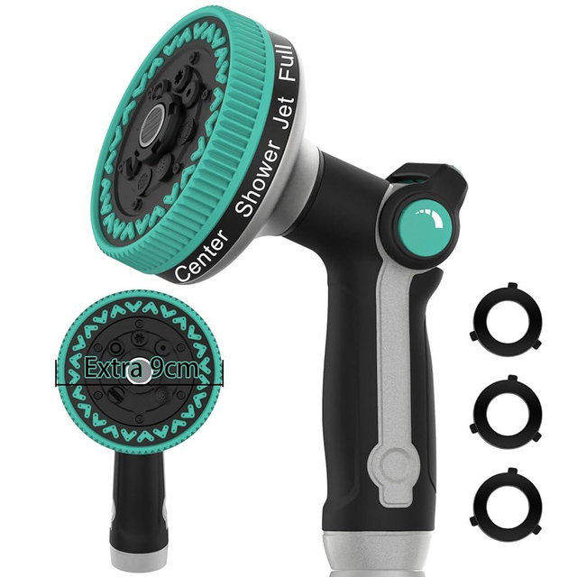 Garden Hose Nozzle | Heavy-Duty Metal Hose Sprayer Nozzle - 9cm/3.5" Ultra-Wide Spray, 8 Adjustable Nozzle Modes, Water Hose Nozzles for Watering, Cleaning, Pets & Car Washing (New Upgraded)