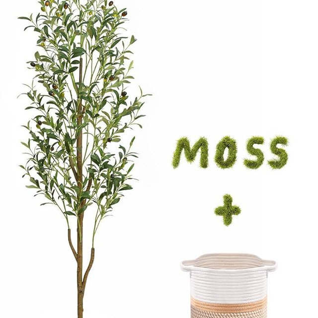 Waipfaru Artificial Olive Tree, 6FT Tall Faux Olive Trees with Planter & Basket, Artificial Plants Indoor with Natural Wood Trunk and Realistic Fruits for Home Decor Office Living Room